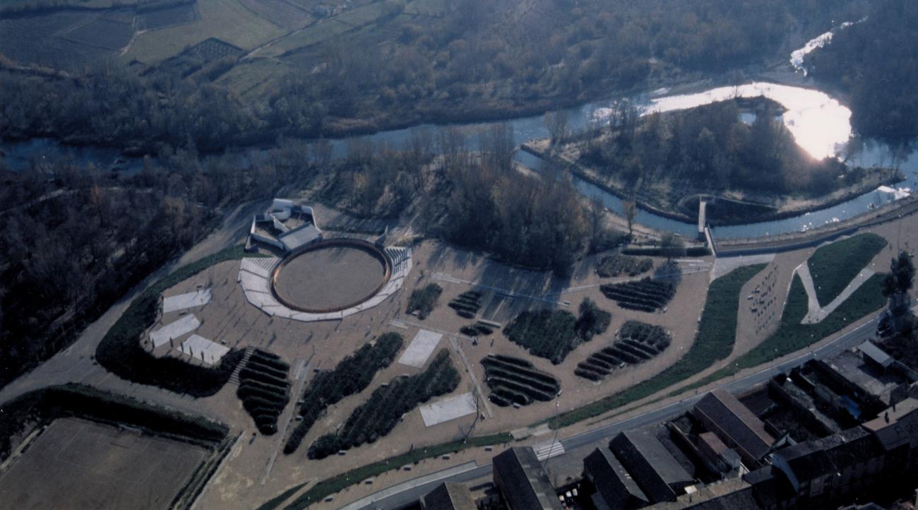 Aerial view of outdoor performance space