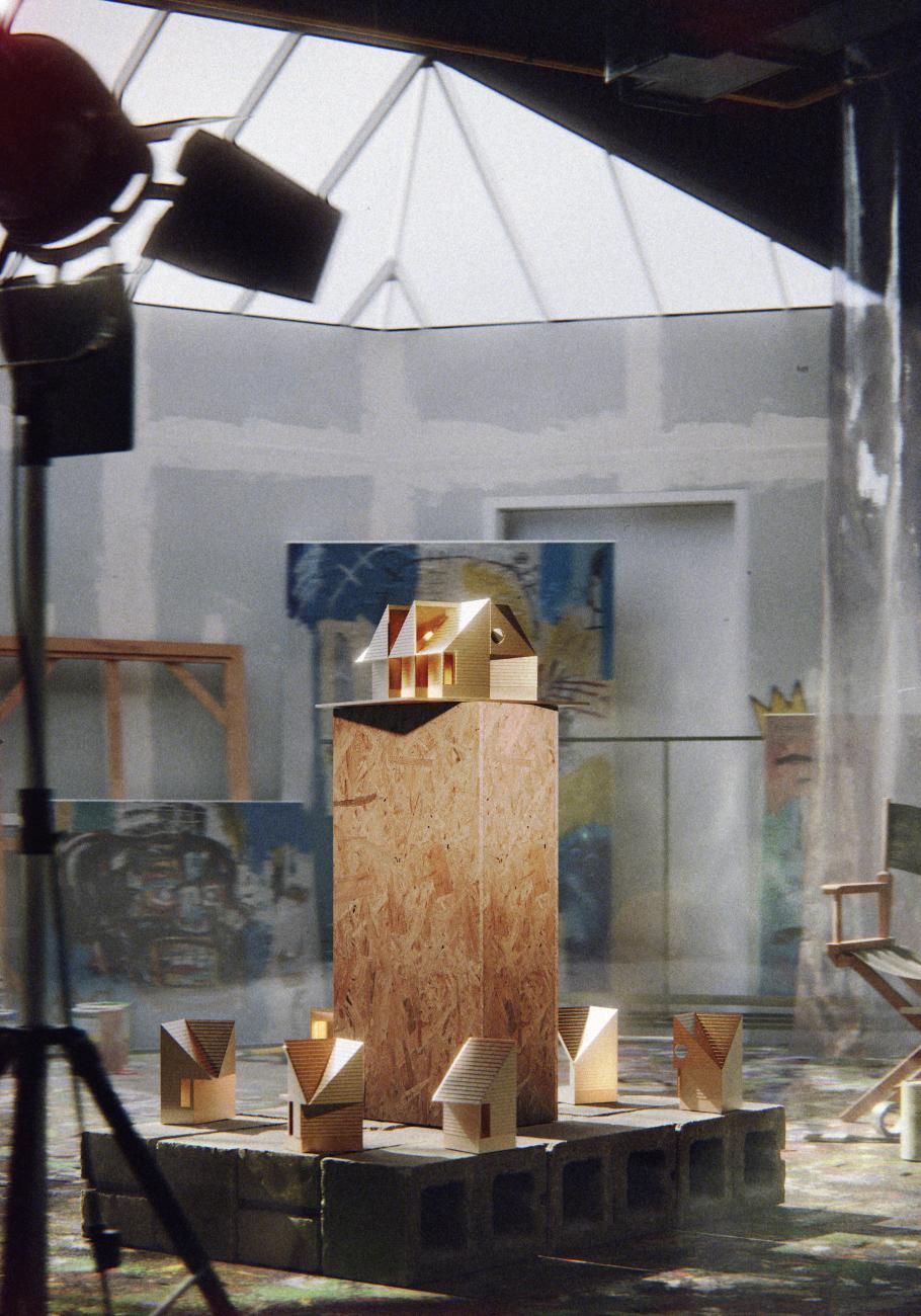 Architectural model in studio on a tall pedestal