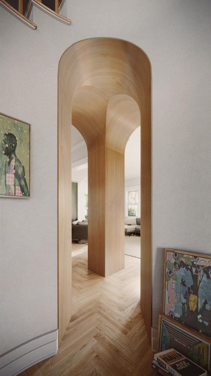 Arched doorway with view of column