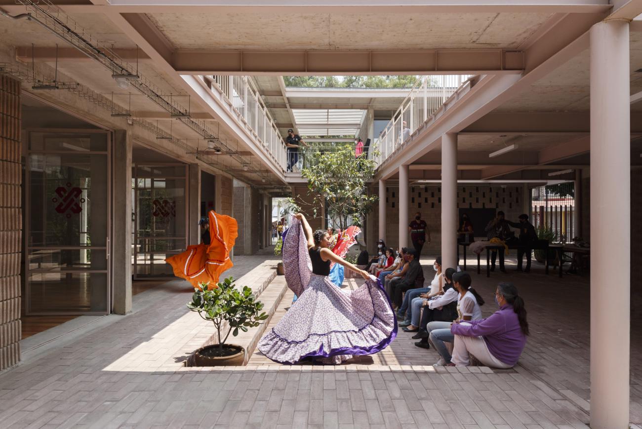 Flamenco dancer in courtyard